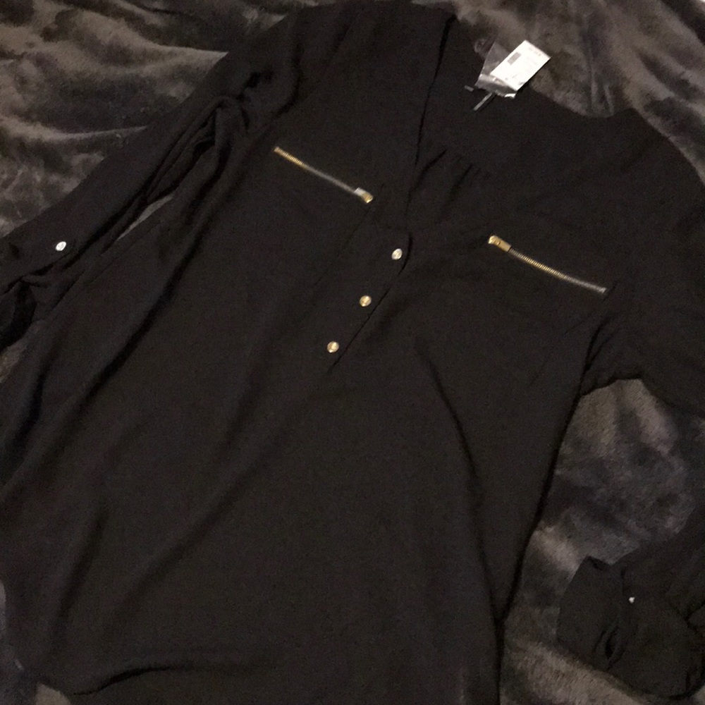 Black Dressy Blouse with gold accents NEW WITH TAG